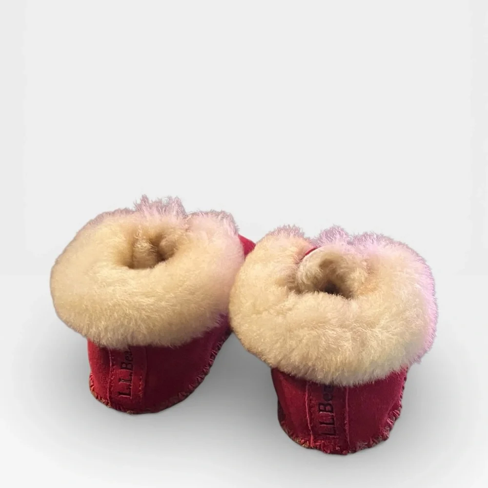 LL BEAN WICKED GOOD RED LAMB WOOL SUEDE WICKED GOOD SLIPPERS NWOT TODDLER 3-4